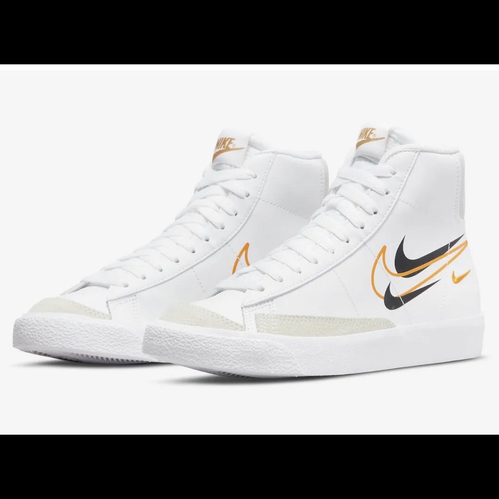 Nike Blazer Mid '77 GS “Multi Swoosh” White Black Kumquat DV7142-100 Size 7Y - Picture 1 of 6